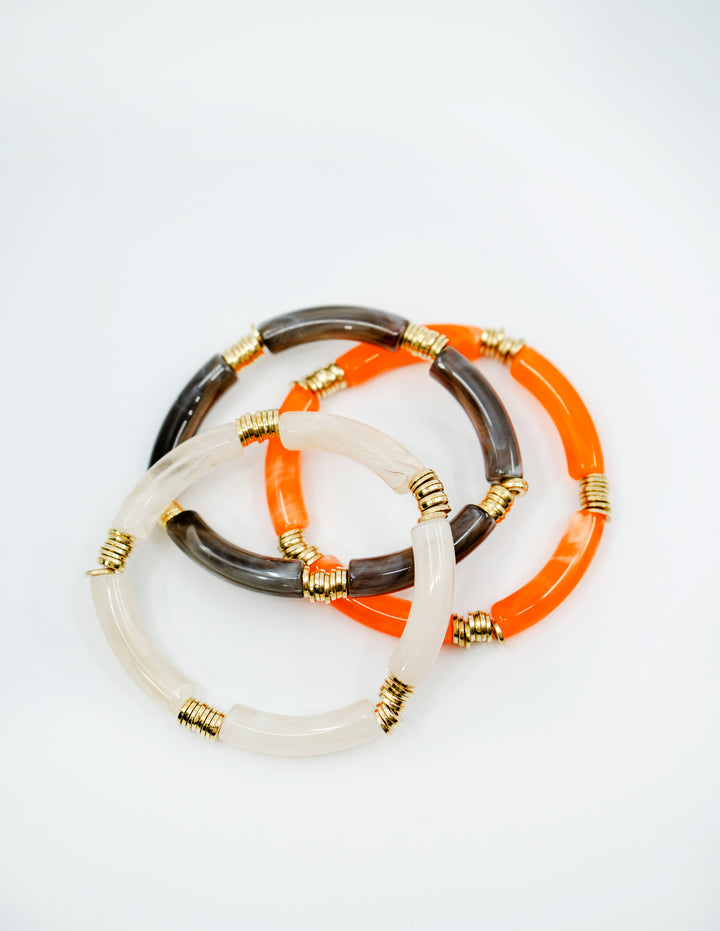 Josie: Set of 3 Fall Colors Acrylic Tube Bracelets, Acrylic Bracelet Stack, Lucite Stretchy Bracelet, Bangles, Waterproof Jewelry, Gifts for Her