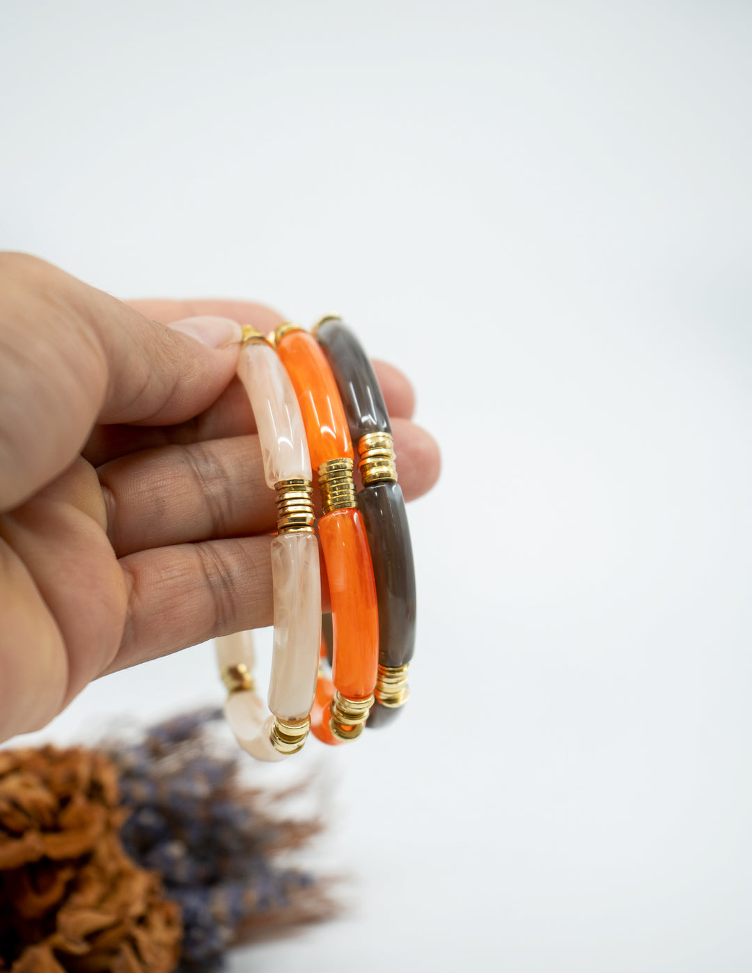Josie: Set of 3 Fall Colors Acrylic Tube Bracelets, Acrylic Bracelet Stack, Lucite Stretchy Bracelet, Bangles, Waterproof Jewelry, Gifts for Her