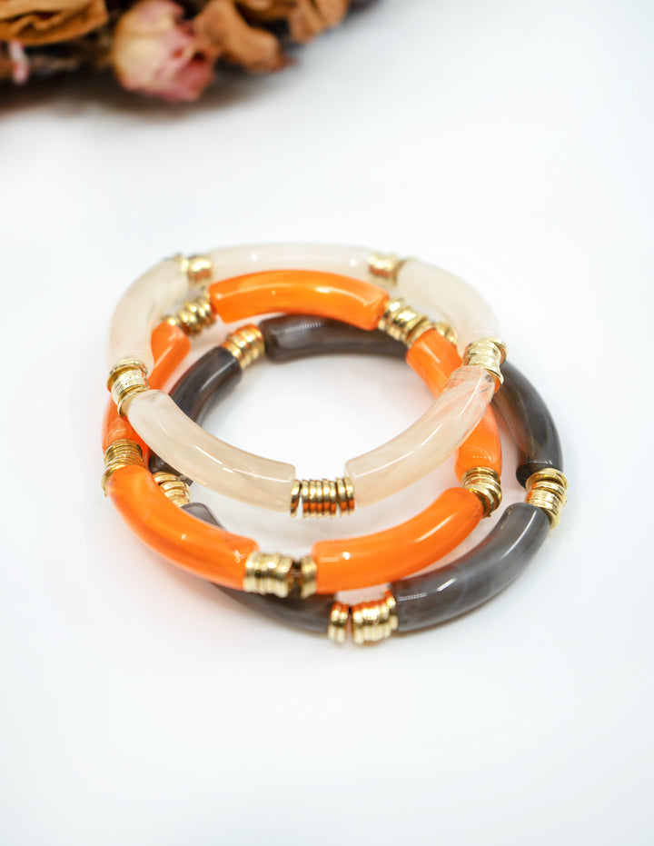 Josie: Set of 3 Fall Colors Acrylic Tube Bracelets, Acrylic Bracelet Stack, Lucite Stretchy Bracelet, Bangles, Waterproof Jewelry, Gifts for Her
