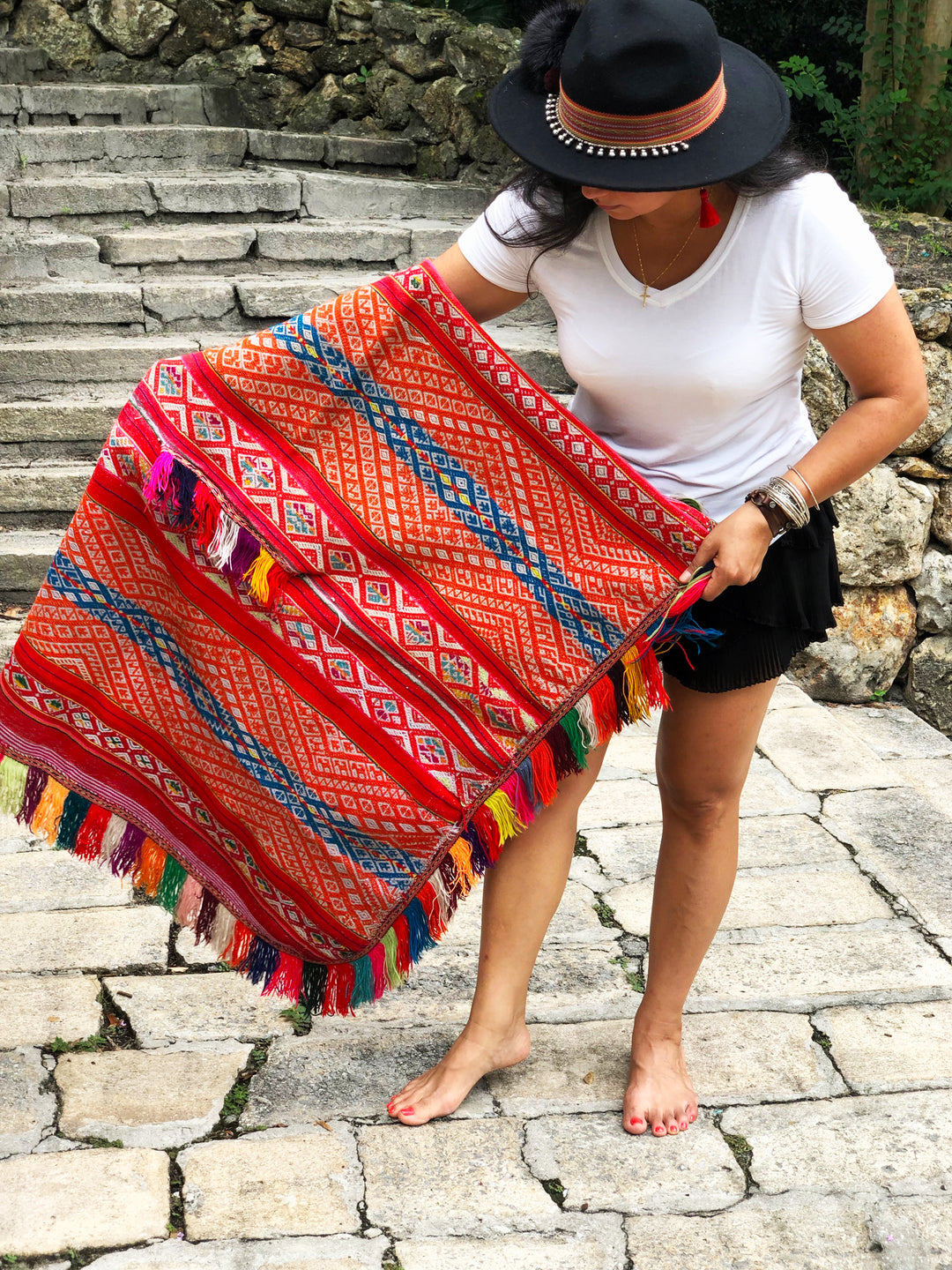 Fiesta: Authentic Vintage Peruvian Ceremonial Poncho – Handwoven Shaman Textile from Andes 