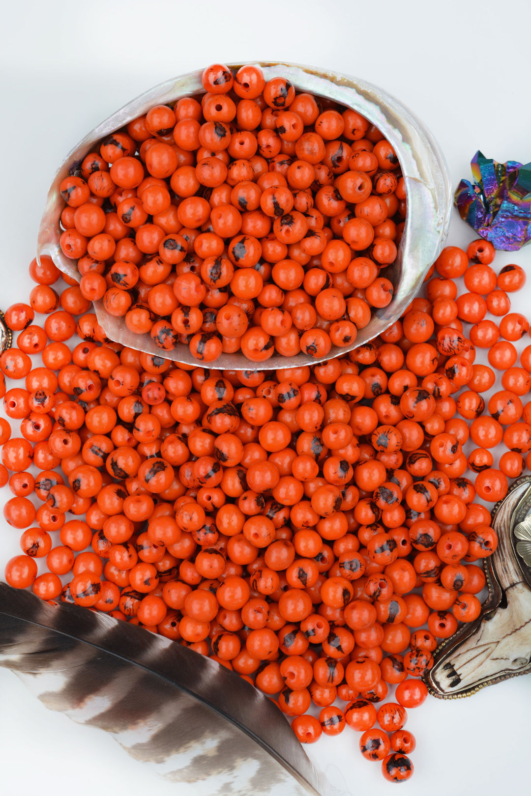 Fire orange acai beads 6–10mm natural Amazon seed beads