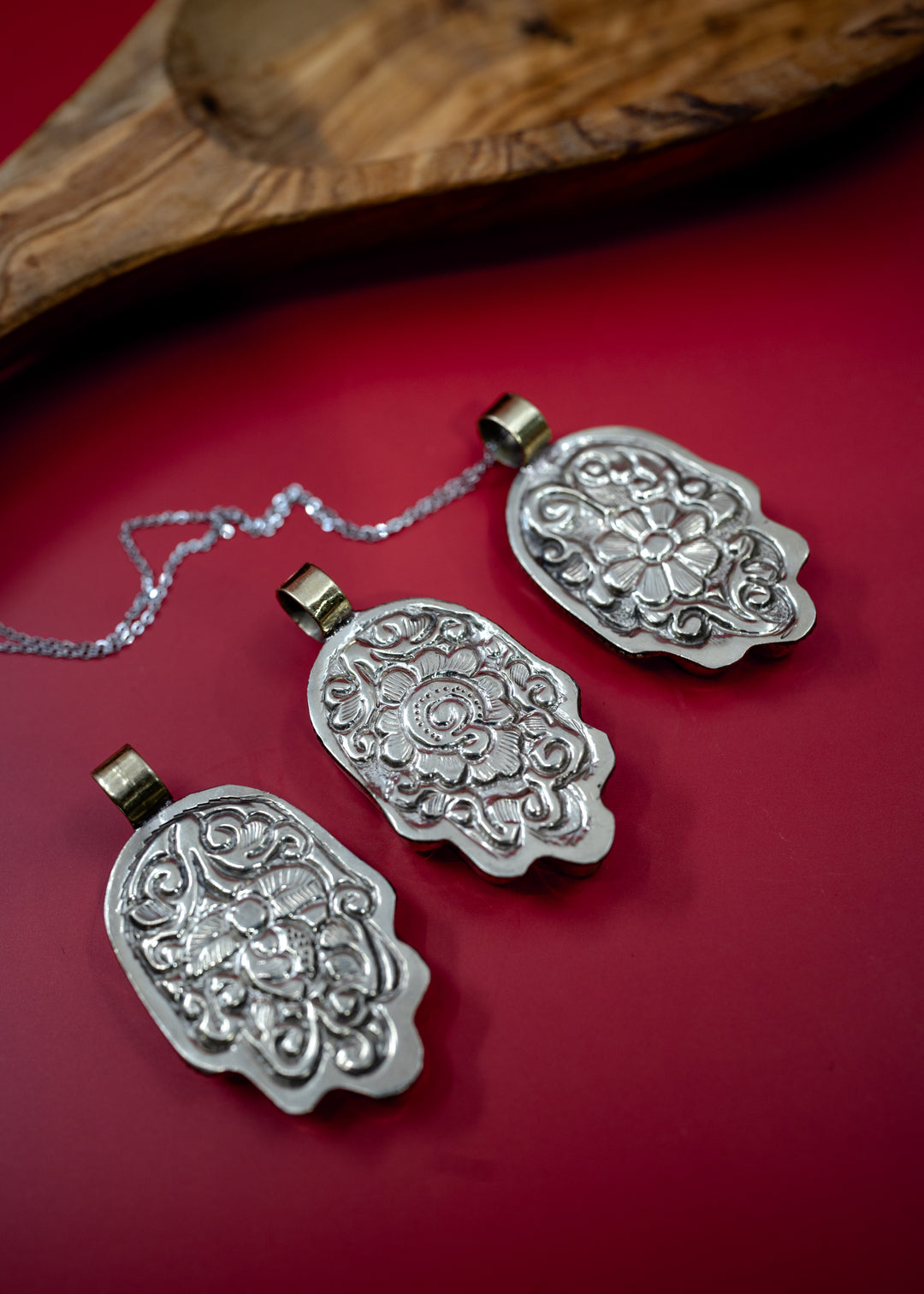 Flower Hamsa: 30x55mm, White Brass Carved Bone Nepali Pendant, One Pendant / Tibetan Jewelry, Yoga Jewelry, Nepal, Malas, Jewelry Supplies