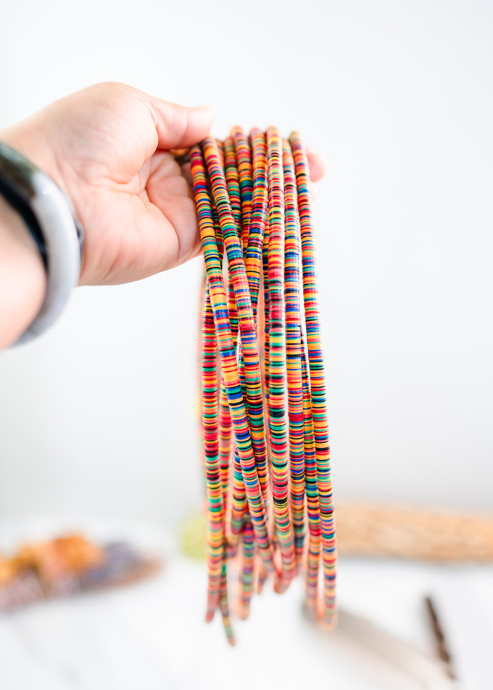 Fruity Rainbows: 6mm Multicolor Vintage African Vinyl Record Beads Necklace, African Jewelry, Boho Festival Necklace, Phono Beads, Jijida Beads, African Beads