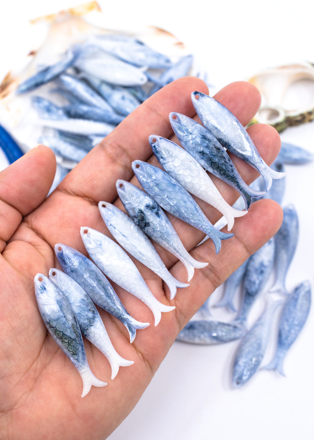 Glacier German Resin Fish Charm, 48mm Sardine Pendant, 1 charm