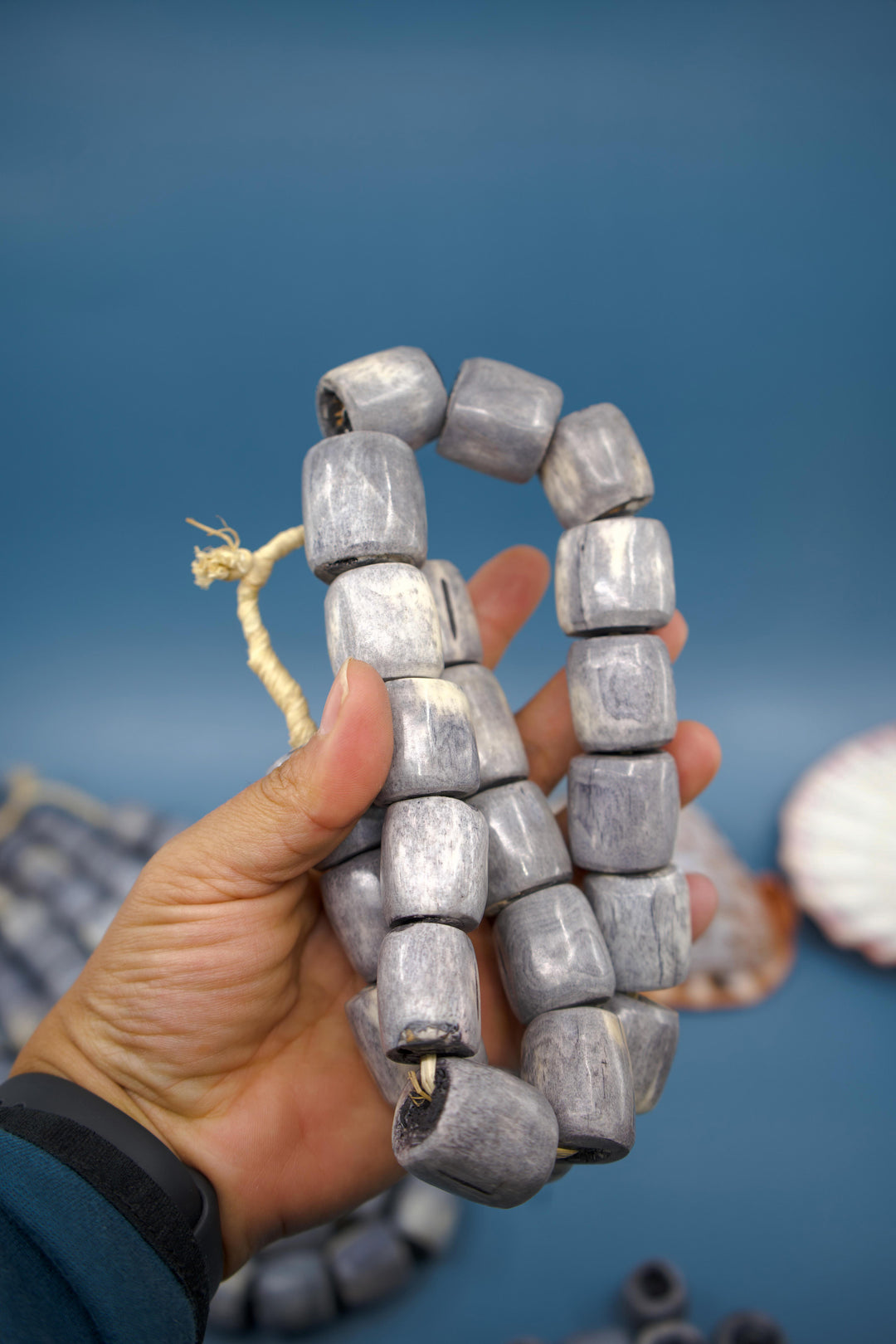 Gray: Large African Bone Beads, handmade in Kenya, 22-25mm Barrel