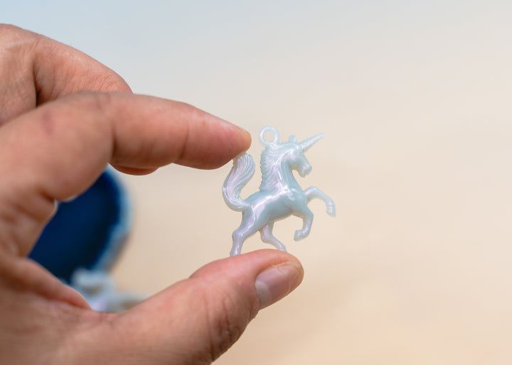 Unicorn Glow German Resin Charm, 43mm Iridescent Glitter Pendant, One Charm