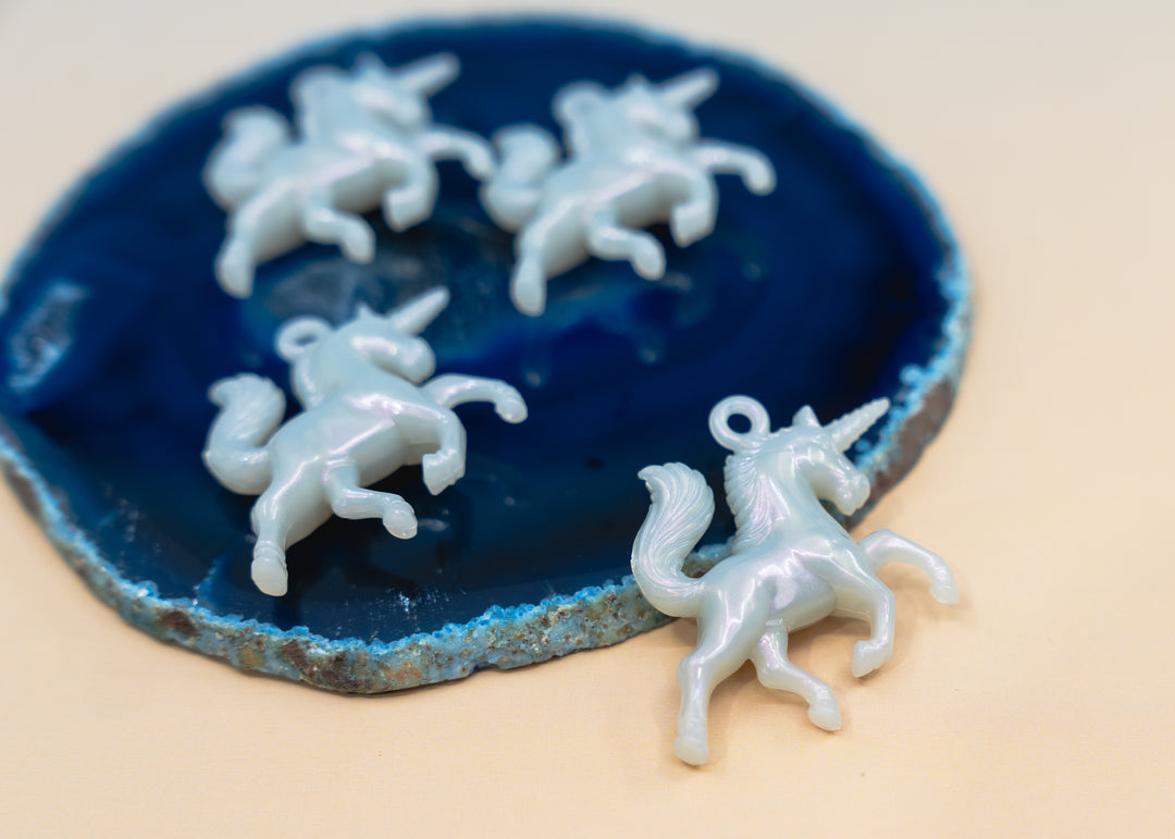 Unicorn Glow German Resin Charm, 43mm Iridescent Glitter Pendant, One Charm