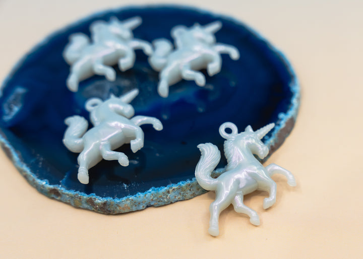 Unicorn Glow German Resin Charm, 43mm Iridescent Glitter Pendant, One Charm