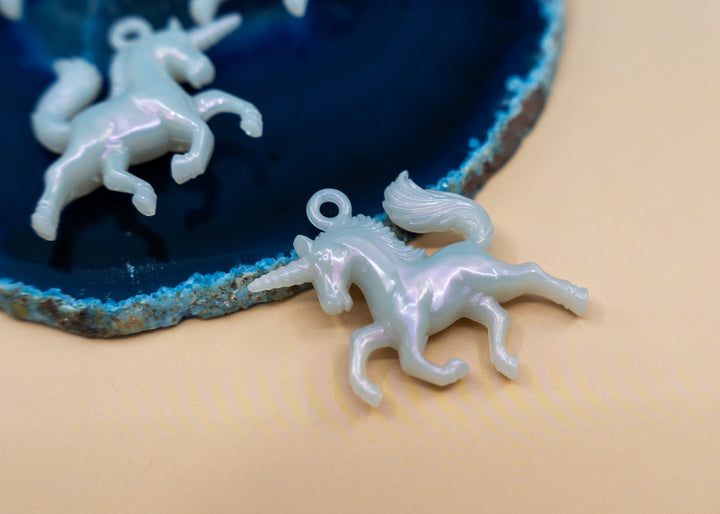 Unicorn Glow German Resin Charm, 43mm Iridescent Glitter Pendant, One Charm