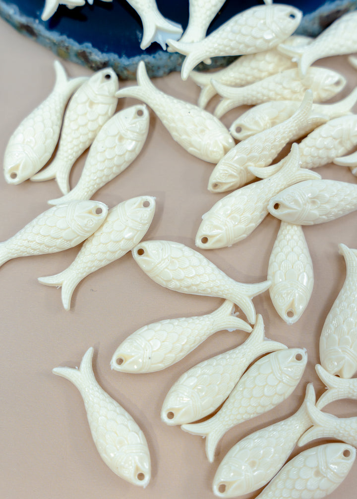 Shop Ivory White German resin fish charms, 27mm fish charms.
