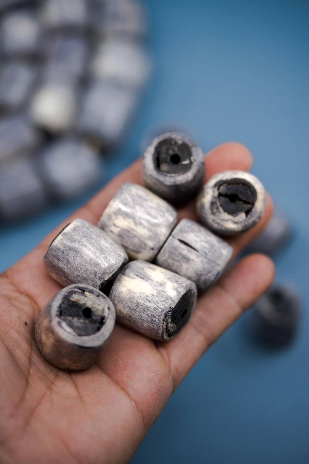 Gray: Large African Bone Beads, handmade in Kenya, 22-25mm Barrel Shape, Tribal Beads, DIY Jewelry Making
