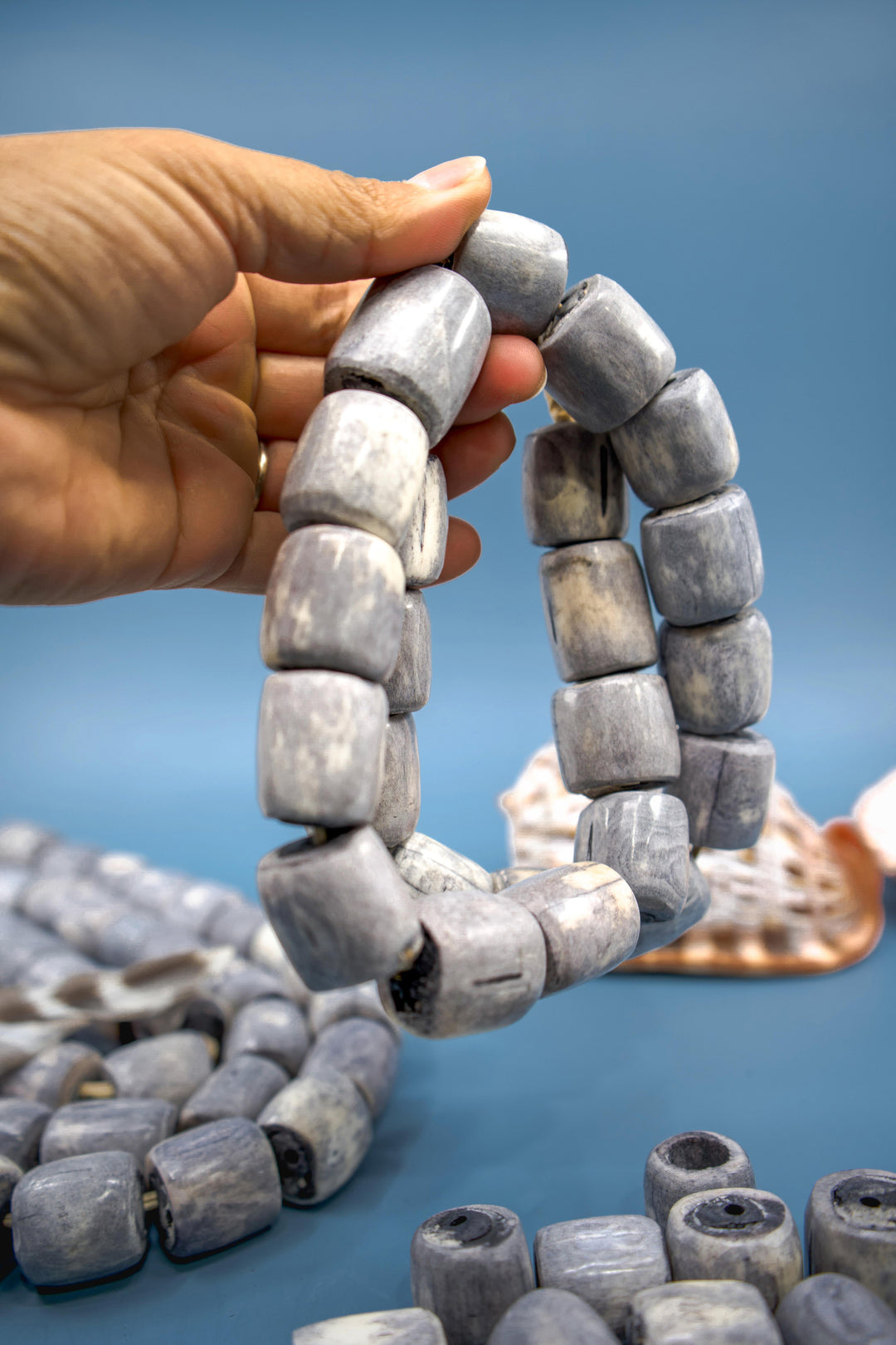 Gray: Large African Bone Beads, handmade in Kenya, 22-25mm Barrel Shape, Tribal Beads, DIY Jewelry Making