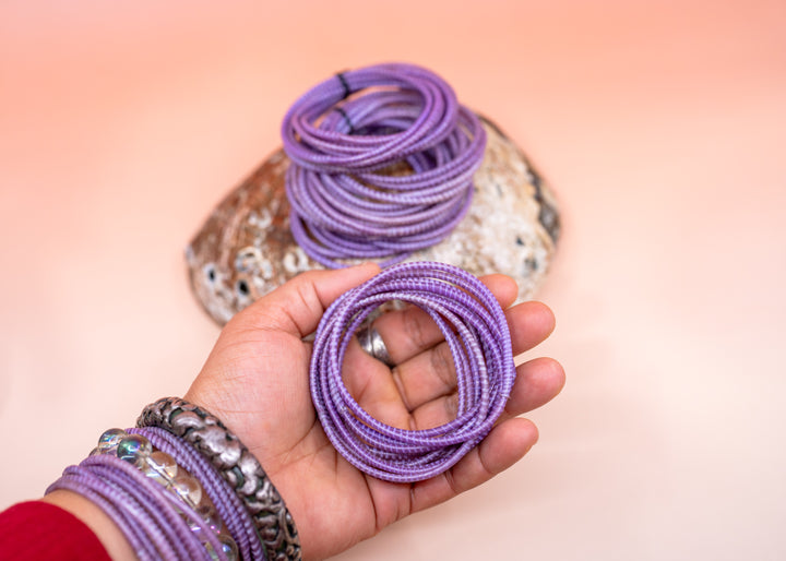 Lavender Purple Arm Party Stack – Set of 12 Recycled Flip Flop Bracelets | Fair Trade Jewelry from Mali, Ethically Sourced, Colorful African Bangles, Waterproof Stack