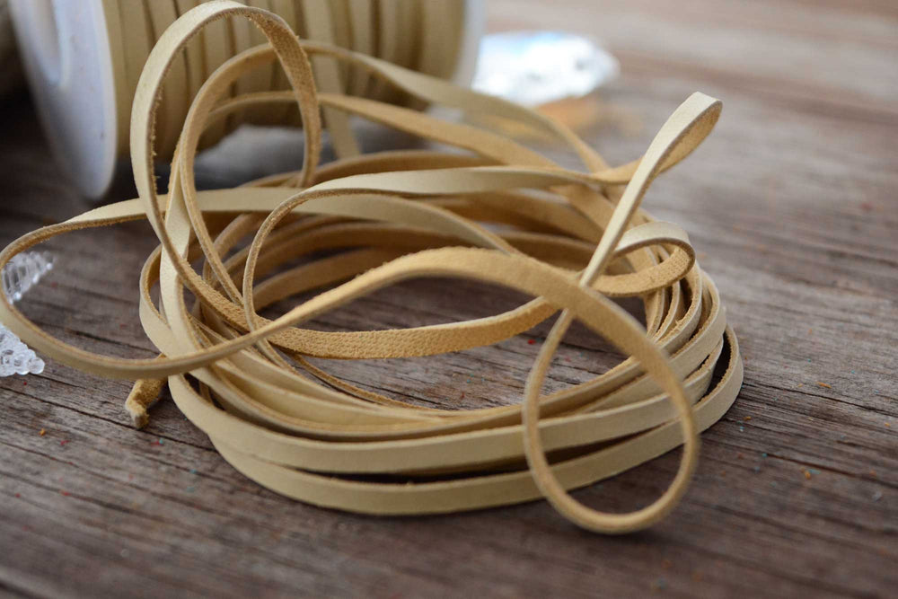 Light Tan: 5mm Deer Suede Lace, Leather Strap for Jewelry and Crafts, 5 Feet or Full Spool