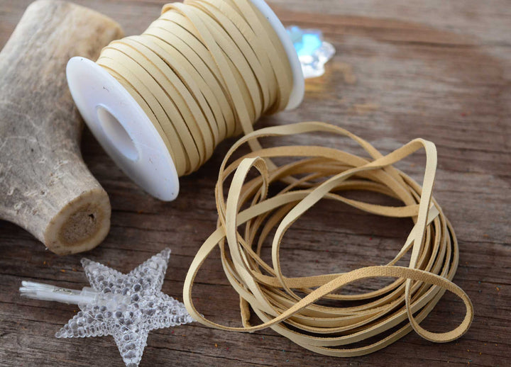 Light Tan: 5mm Deer Suede Lace, Leather Strap for Jewelry and Crafts, 5 Feet or Full Spool