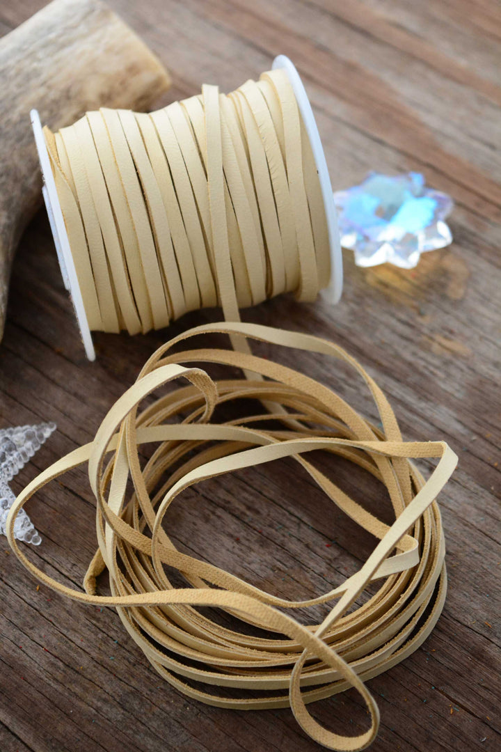 Light Tan: 5mm Deer Suede Lace, Leather Strap for Jewelry and Crafts, 5 Feet or Full Spool
