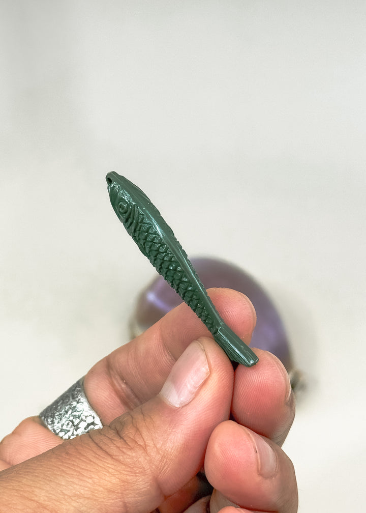 Moss Green German Resin Fish Charm, 48mm Sardine Pendant, 1 Charm