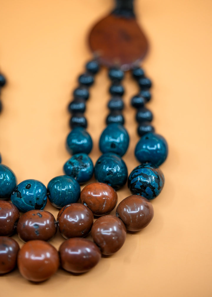 Katie in Brown: Handmade Necklace from Acai beads, Tagua Slices, and Bombona Seeds, with Leather Tie / Boho Jewelry, Gifts