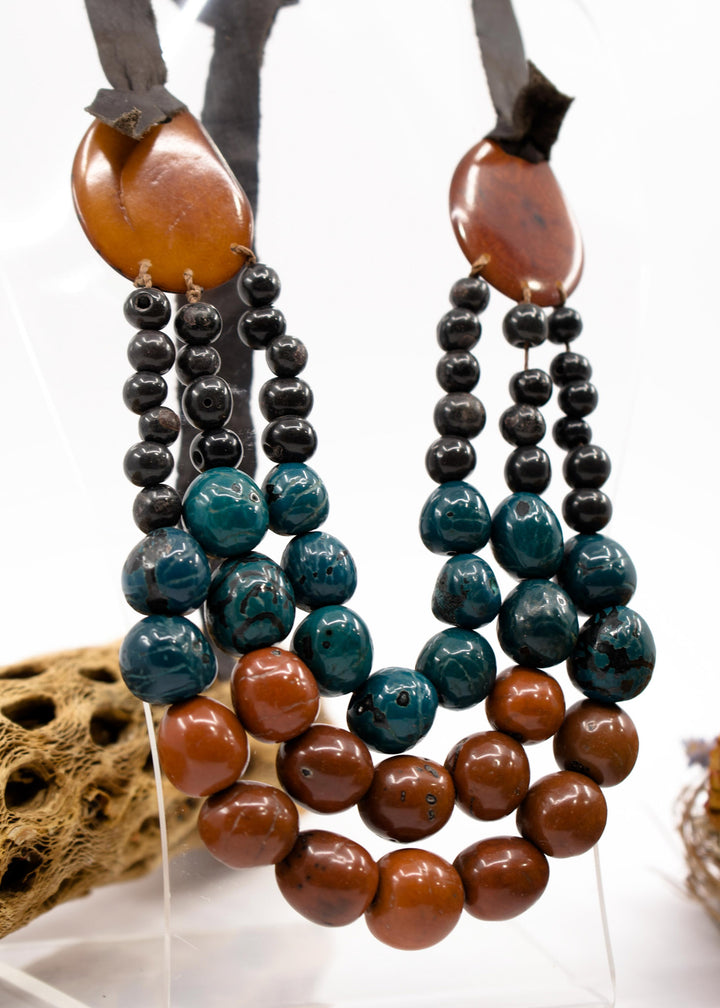 Katie in Brown: Handmade Necklace from Acai beads, Tagua Slices, and Bombona Seeds, with Leather Tie / Boho Jewelry, Gifts