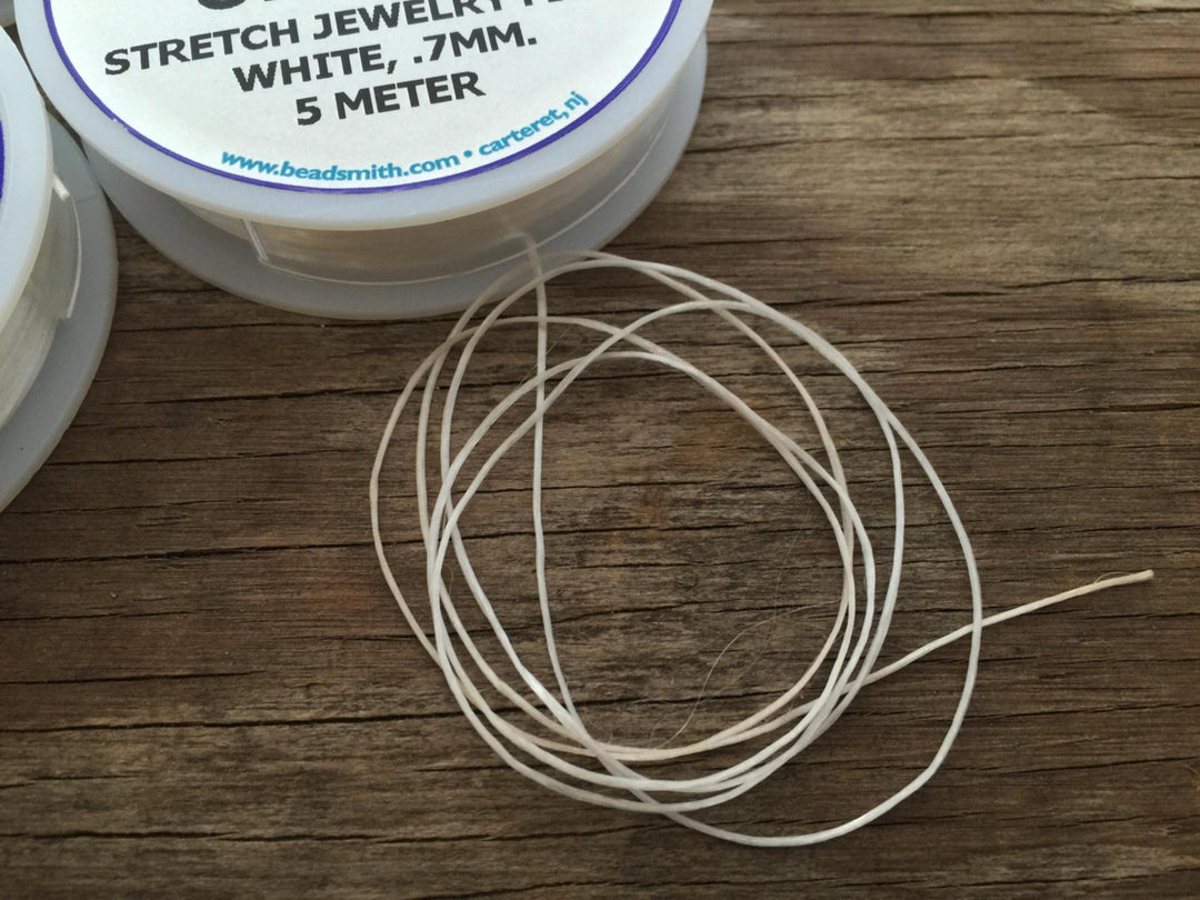 Opelon: White Stretch Bead Cord, 0.7mm x 5 meters, The BeadSmith / Stretchy Elastic Fiber for Jewelry making, Elastic Cording, Jewelry Making Supplies