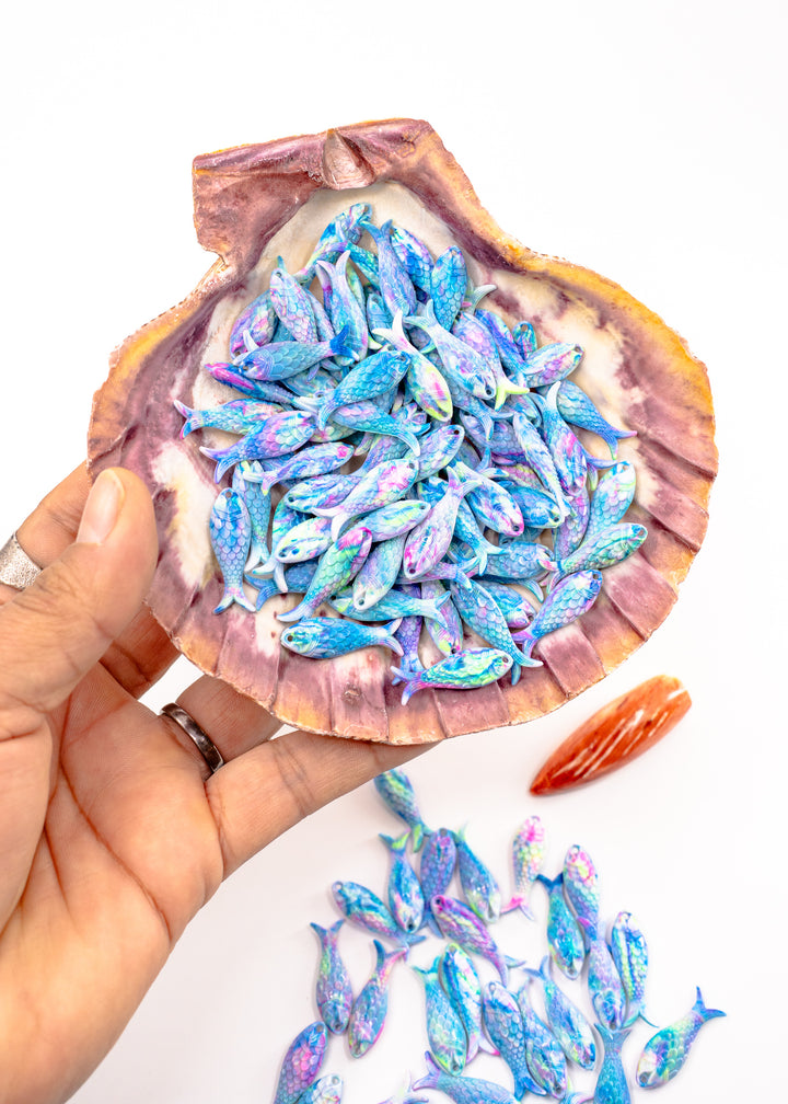 Pastel Marble Blue and Pink Fish Charm, 27mm German Resin Pendant, 1 Piece