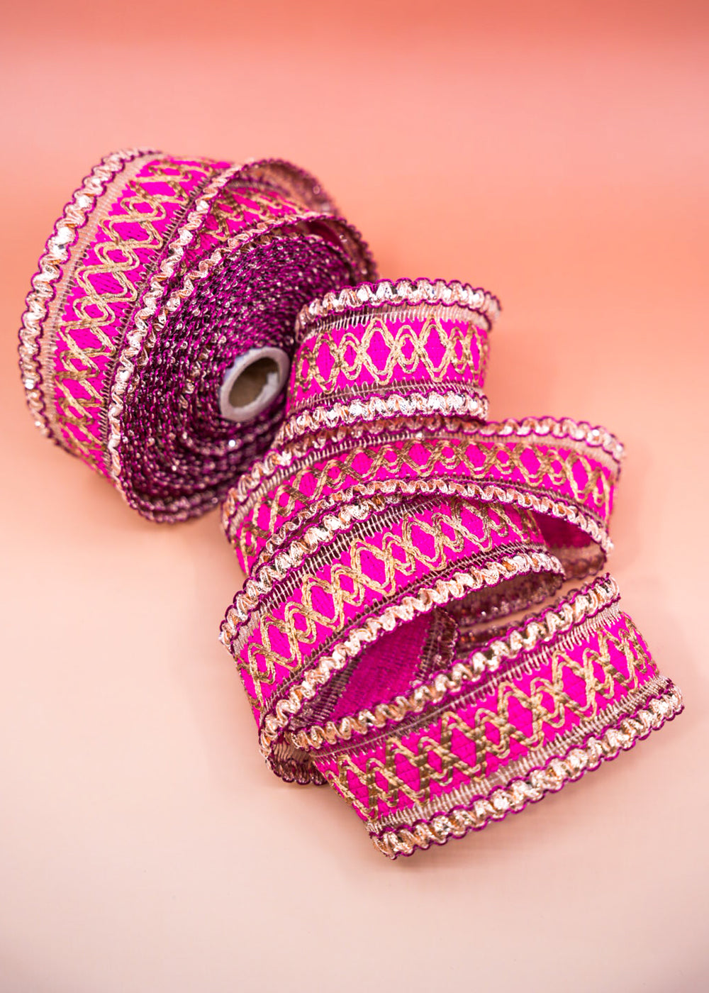 Hot Pink Saree Border Trim with Gold Embroidery and Sequins, 2 Inch | Indian Lace by Yard, Wedding Dress Trim, DIY Sewing Crafts