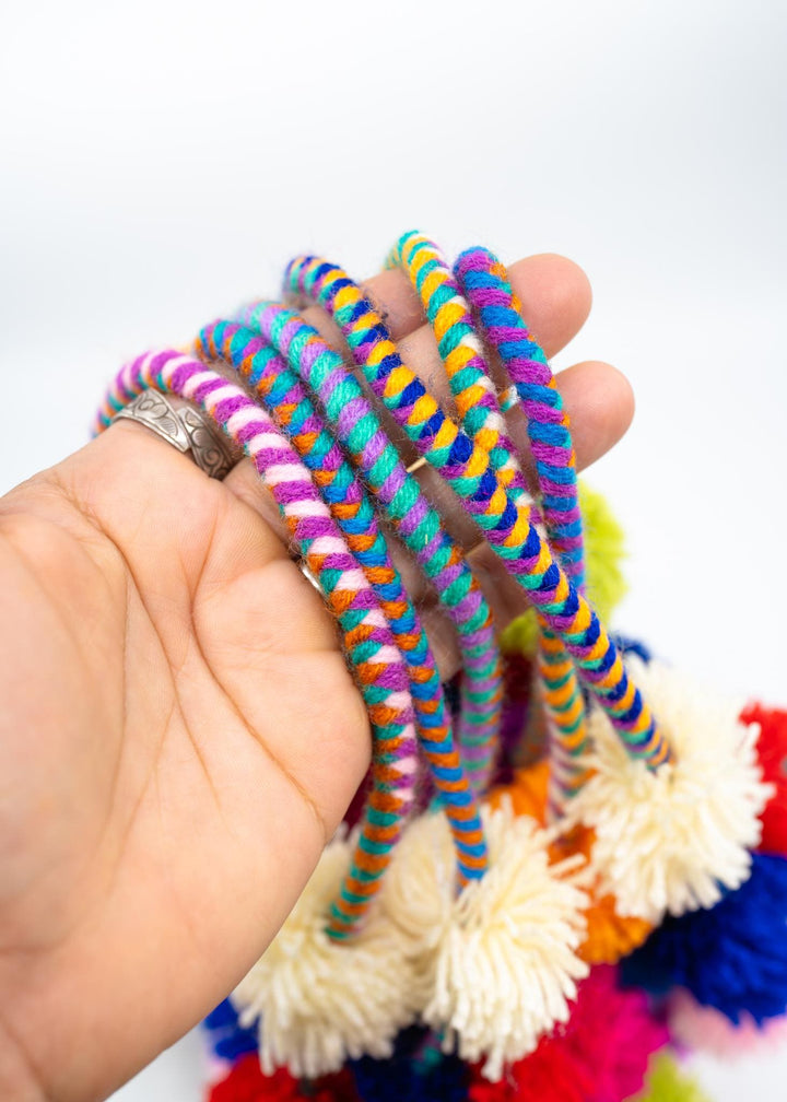 Rainbow Pom Pom Garland, Multicolor Braided Pompom Charm for Bags, Baskets and Rearview Mirrors, Handmade Boho Decor Accessory