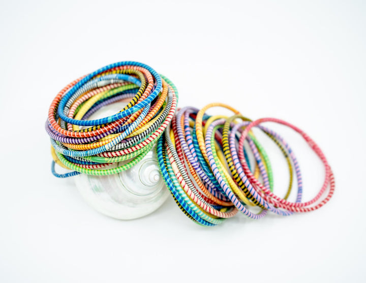 Candy Arm Party Stack – Set of 12 Recycled Flip Flop Bracelets | Fair Trade Jewelry from Mali, Ethically Sourced, Colorful African Bangles, Waterproof Stack