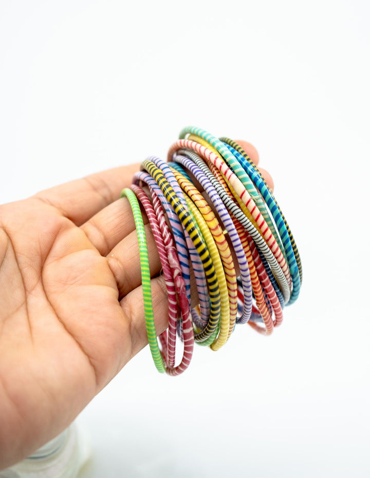 Candy Arm Party Stack – Set of 12 Recycled Flip Flop Bracelets | Fair Trade Jewelry from Mali, Ethically Sourced, Colorful African Bangles, Waterproof Stack