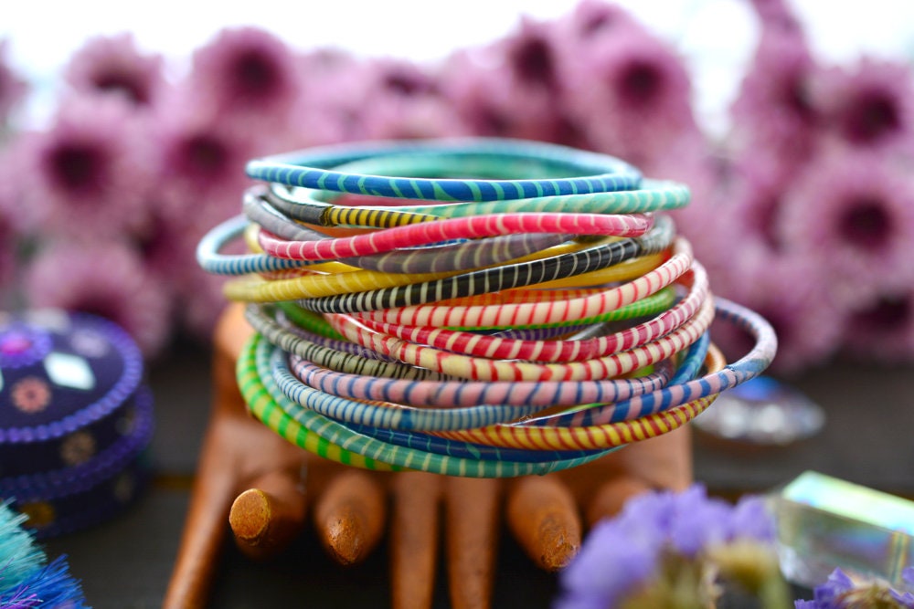 Candy Arm Party Stack – Set of 12 Recycled Flip Flop Bracelets | Fair Trade Jewelry from Mali, Ethically Sourced, Colorful African Bangles, Waterproof Stack