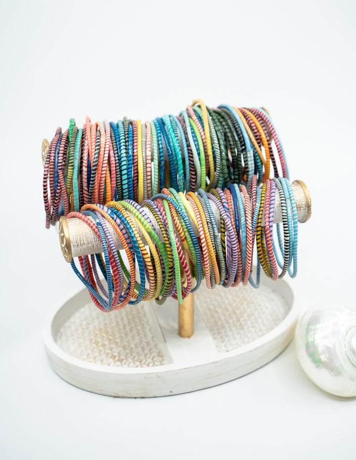 Candy Arm Party Stack – Set of 12 Recycled Flip Flop Bracelets | Fair Trade Jewelry from Mali, Ethically Sourced, Colorful African Bangles, Waterproof Stack