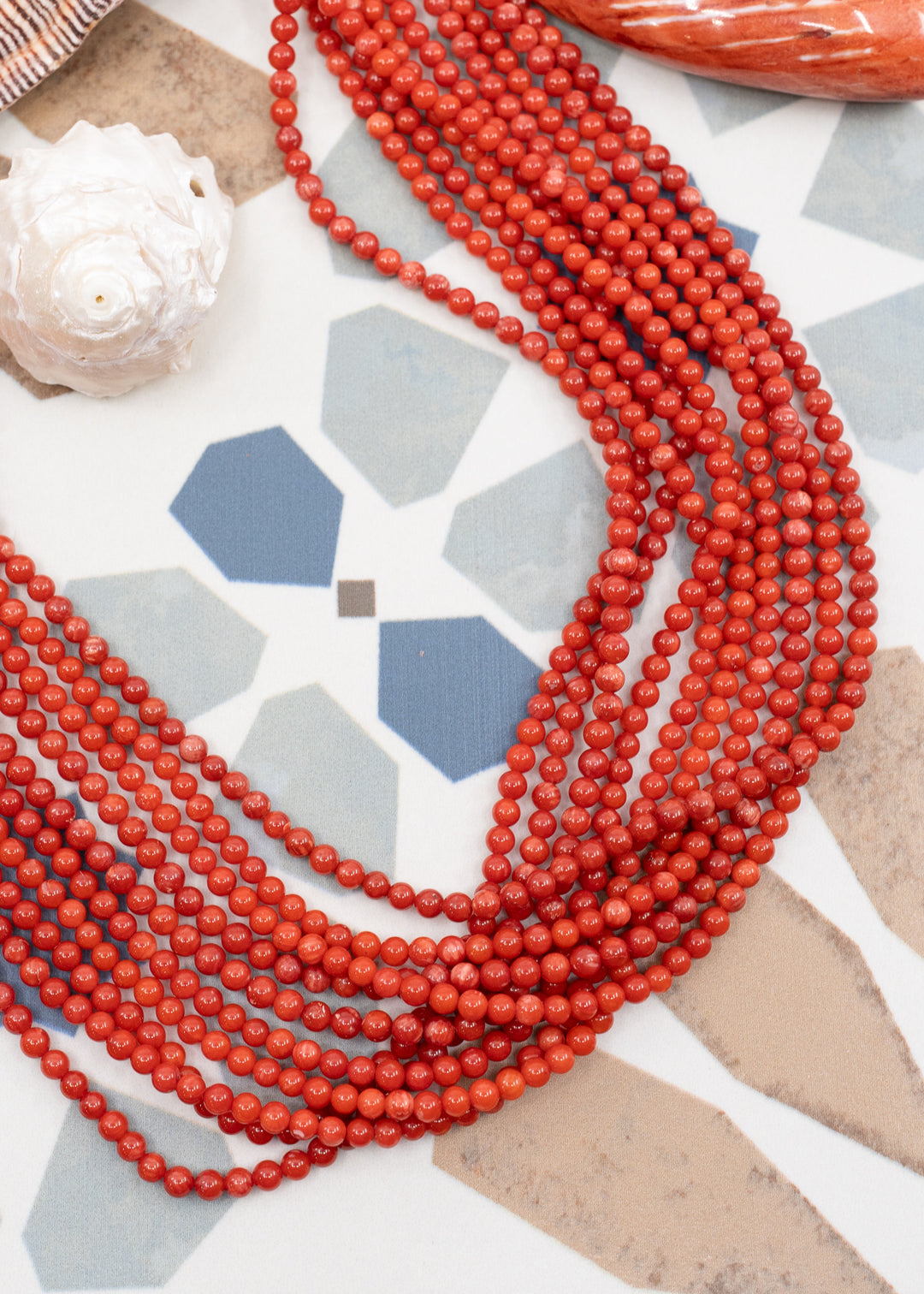 Tiny Red Bamboo Coral Beads (dyed), 2-3mm Round, 16" strand