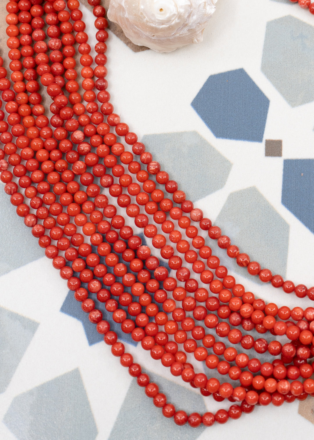 Tiny Red Bamboo Coral Beads (dyed), 2-3mm Round, 16" strand