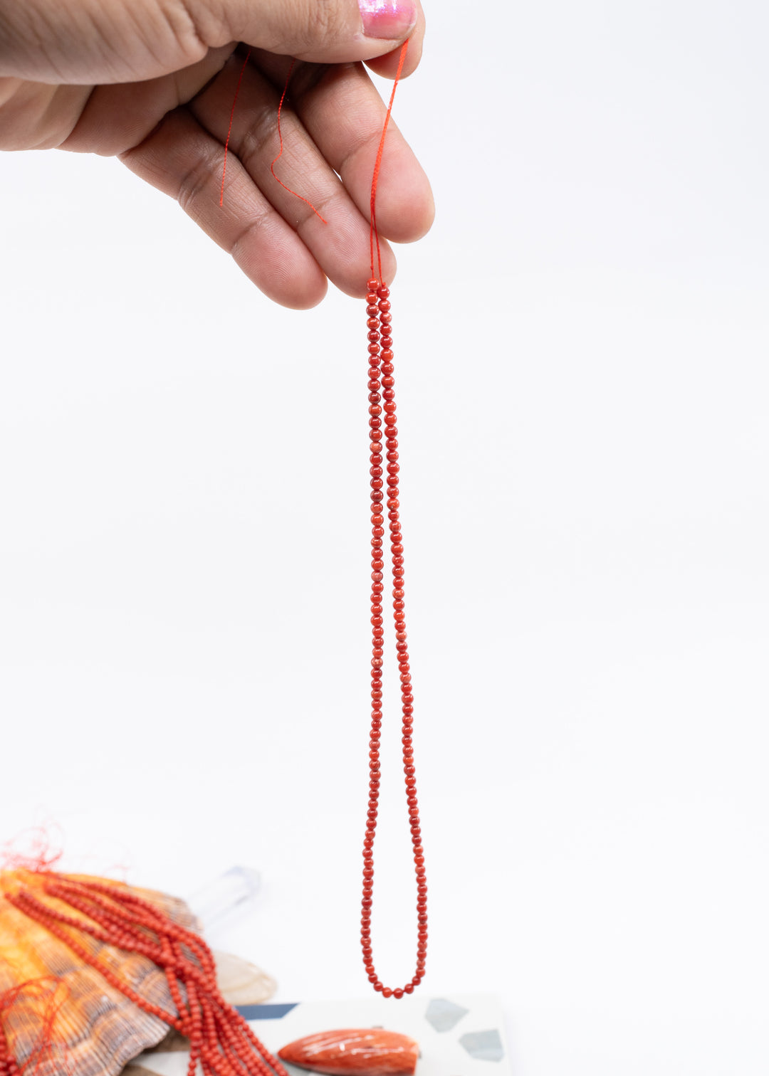 Tiny Red Bamboo Coral Beads (dyed), 2-3mm Round, 16" strand