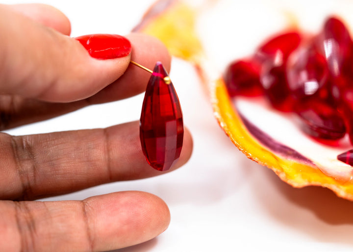 Red Vintage German Resin Teardrop Bead, 29mm Drop Charm, 1 Bead