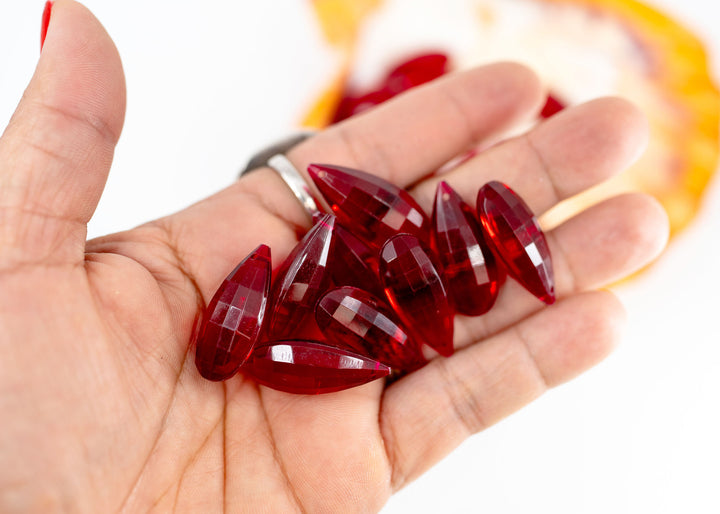 Red Vintage German Resin Teardrop Bead, 29mm Drop Charm, 1 Bead