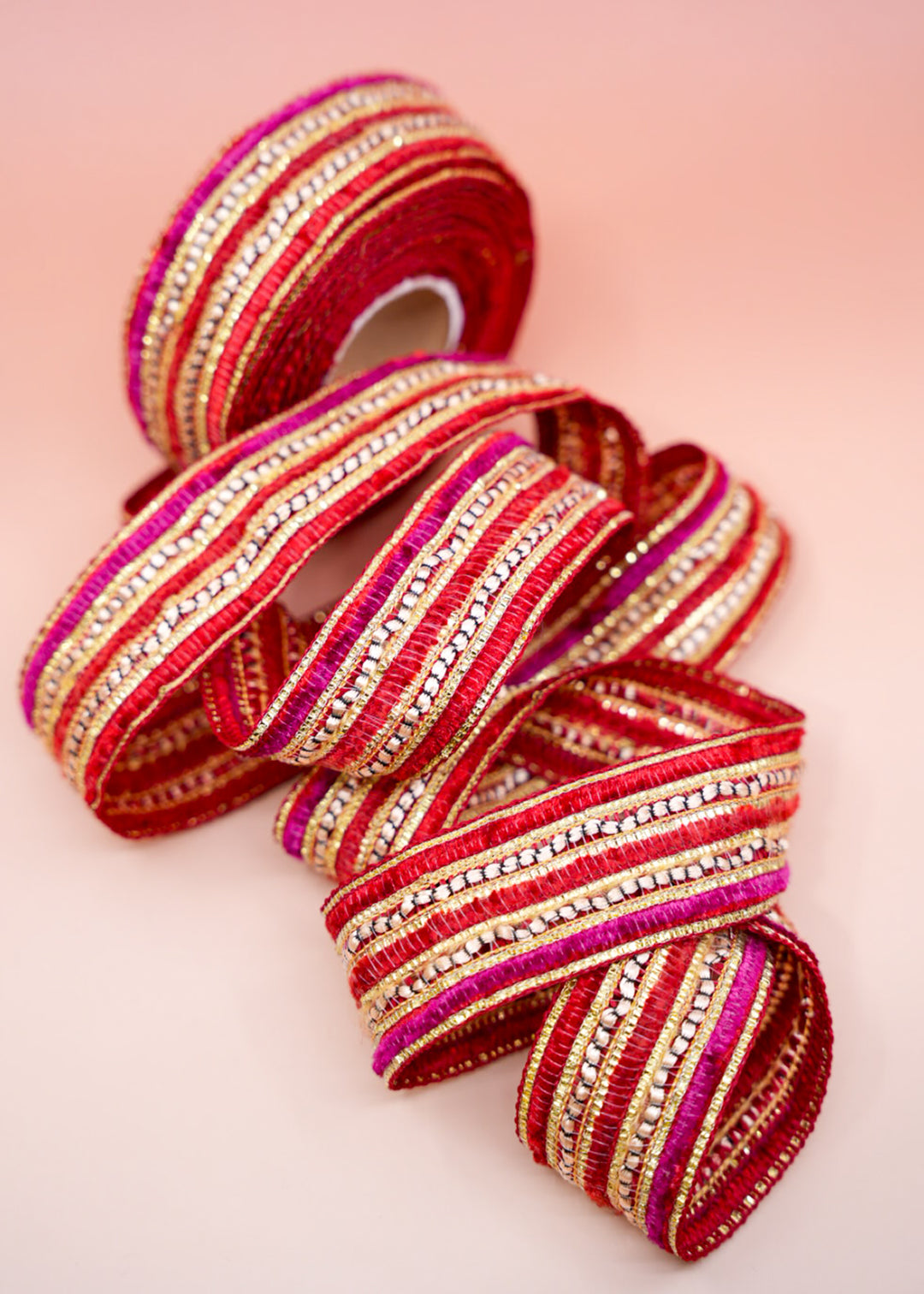 Red Pink Gold Sparkle Saree Border Trim, 1.5 Inch | | Embellished Indian Lace by Yard