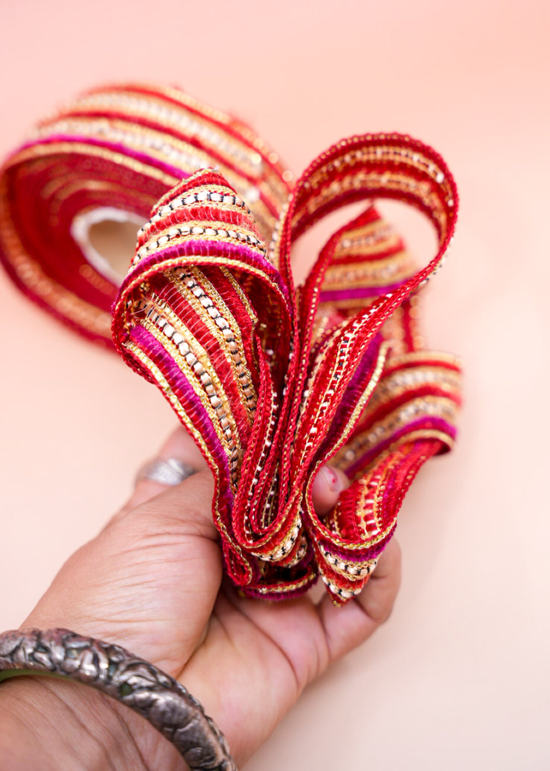 Red Pink Gold Sparkle Saree Border Trim, 1.5 Inch | | Embellished Indian Lace by Yard