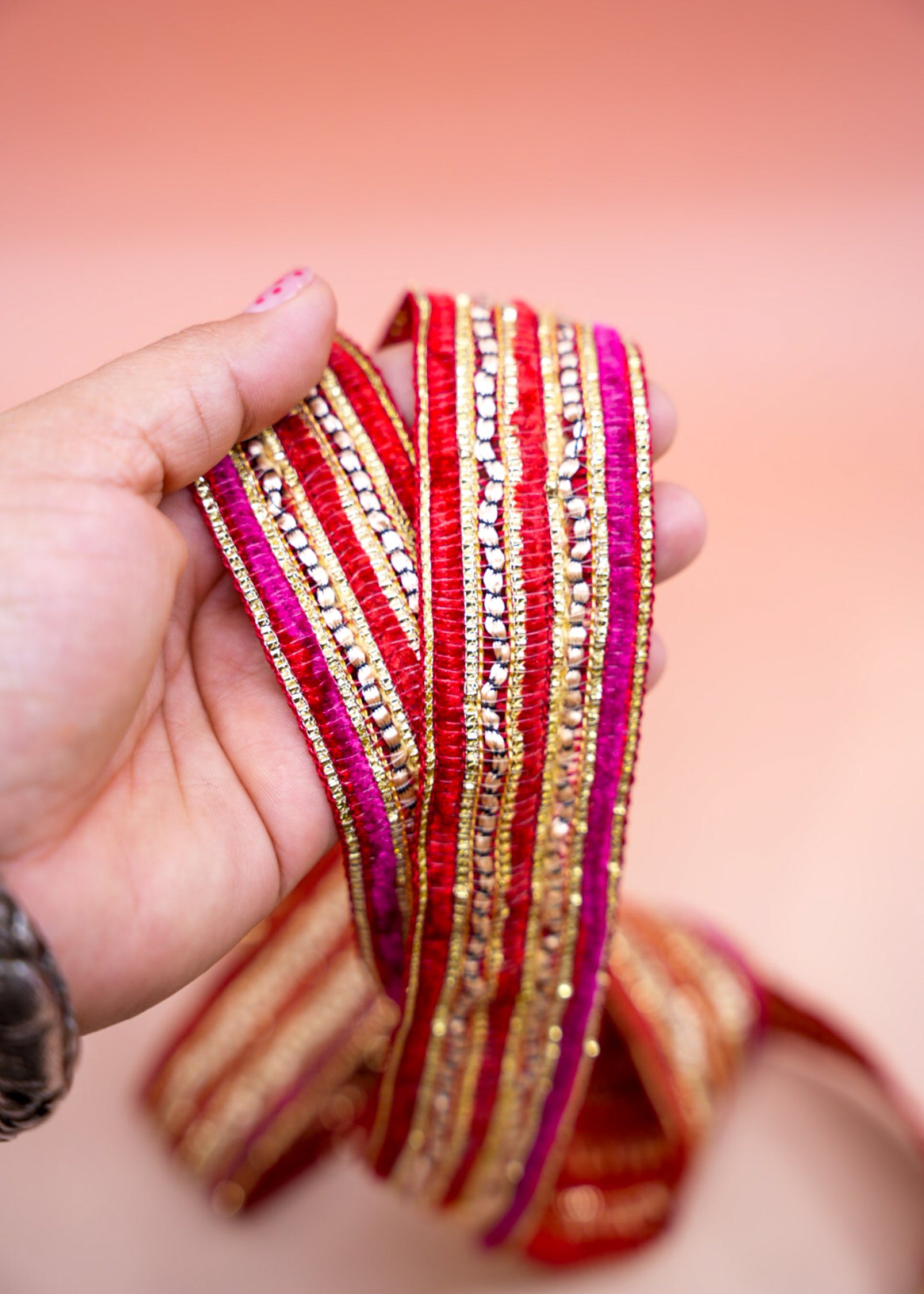 Red Pink Gold Sparkle Saree Border Trim, 1.5 Inch | | Embellished Indian Lace by Yard