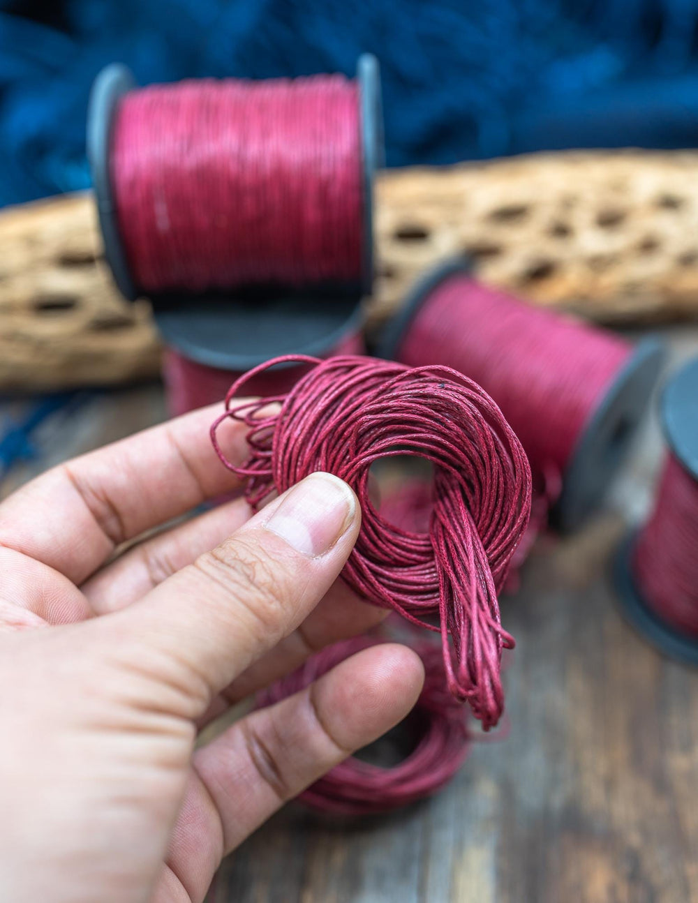 Red Velvet Cotton Cord in a 25 feet bundle.