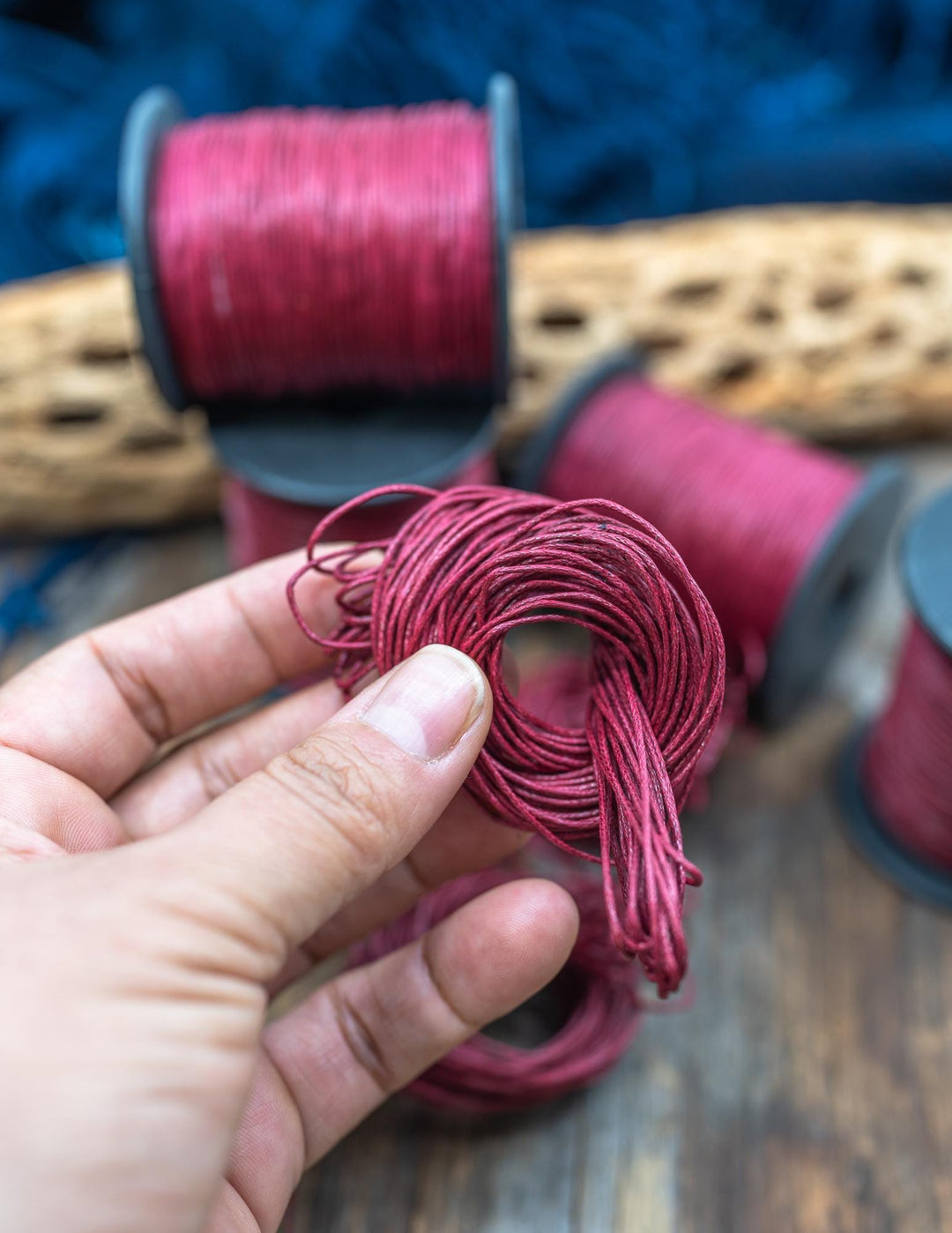 Red Velvet Cotton Cord in a 25 feet bundle.