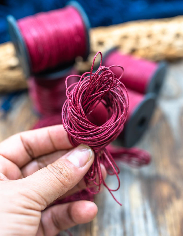 Picture shows the thickness of the 1mm Red Velvet Cotton Cord