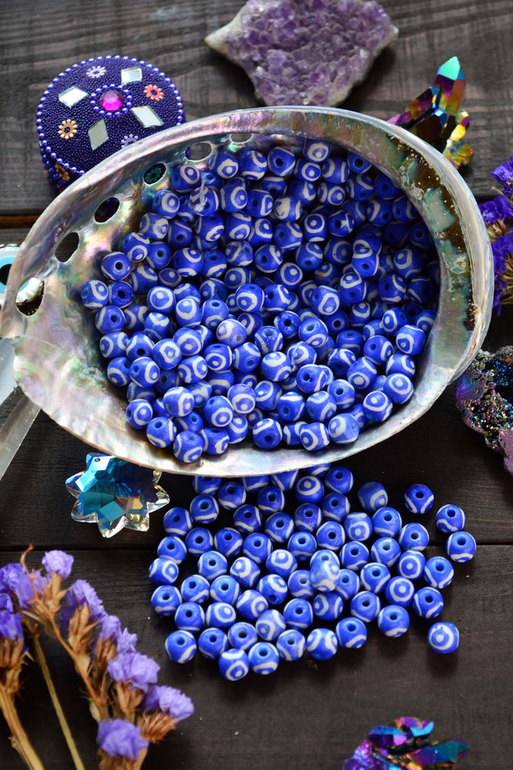 Royal Blue Eyes on You: 7x8mm Round Bone Beads, 15 beads / Beads for Malas, Macrame, Yoga Jewelry, Bohemian and Tribal, Jewelry Supply