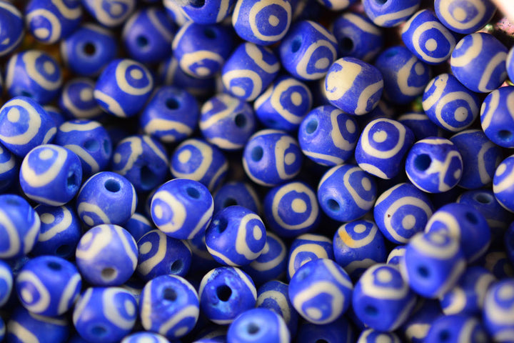 Royal Blue Eyes on You: 7x8mm Round Bone Beads, 15 beads / Beads for Malas, Macrame, Yoga Jewelry, Bohemian and Tribal, Jewelry Supply