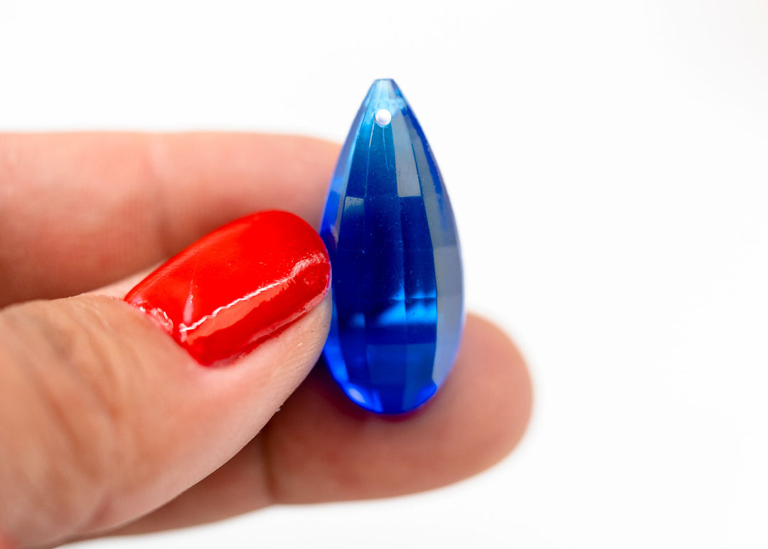 Royal Blue Vintage German Resin Teardrop Bead, 29mm Drop Pendant, 1 Bead