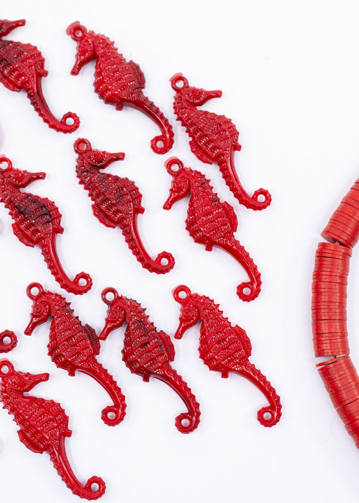 Ruby Red German Resin Seahorse Charm – 28mm Tiny Ocean Pendant, 1 charm