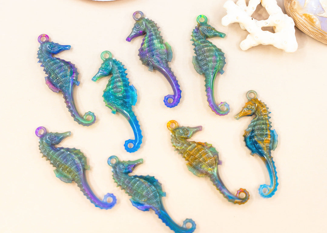 Cosmic Galaxy German Resin Seahorse Pendant, 50mm Ocean Charm, 1 charm