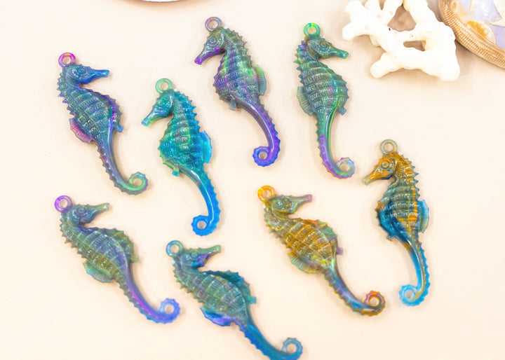 Cosmic Galaxy German Resin Seahorse Pendant, 50mm Ocean Charm, 1 charm