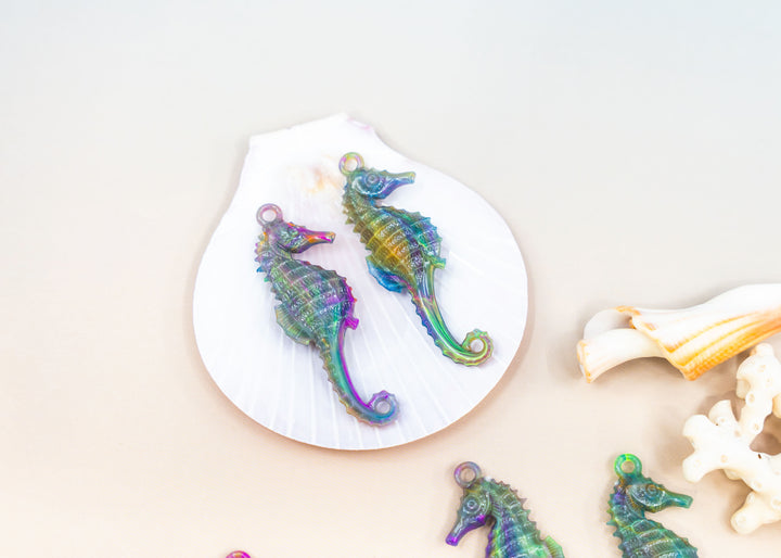 Cosmic Galaxy German Resin Seahorse Pendant, 50mm Ocean Charm, 1 charm