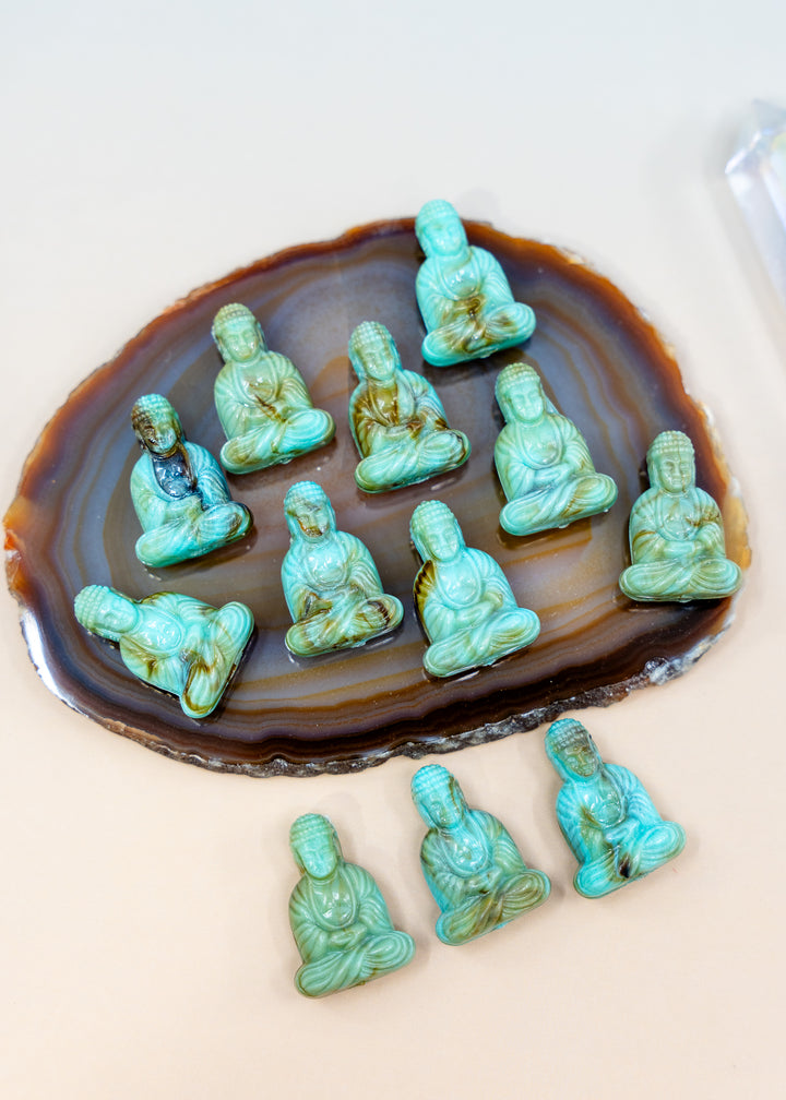 Shop a Lagoon Driftwood Buddha pendant in 25mm marbled resin. Lightweight sitting Buddha charm for necklaces, malas, meditation and spiritual jewelry.